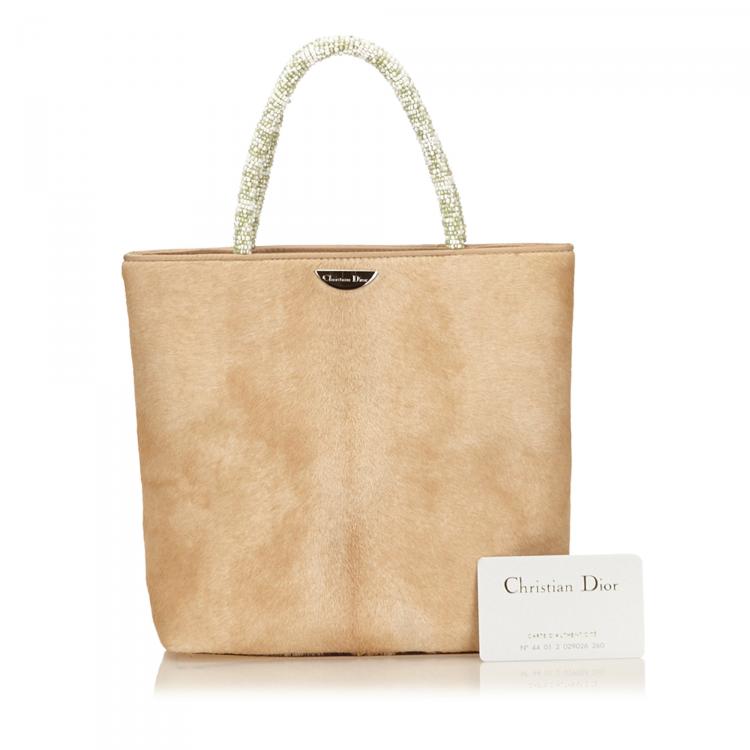 Pre Owned Dior Beige Pony Hair Small Shopper Tote
