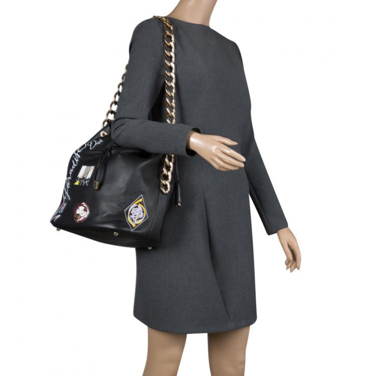 Pre Owned Dior Black Leather Paradise Bubble Drawstring Bucket Bag