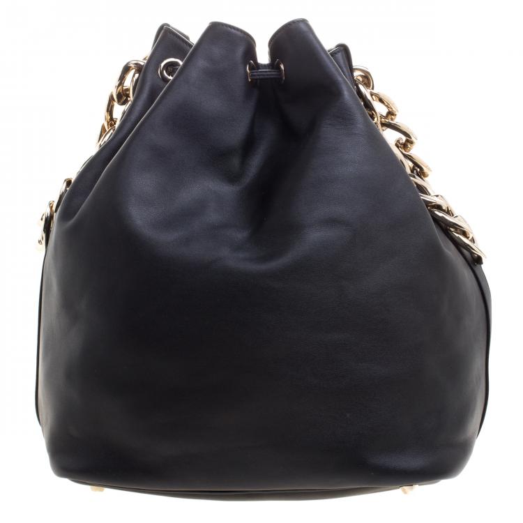 Pre Owned Dior Black Leather Paradise Bubble Drawstring Bucket Bag
