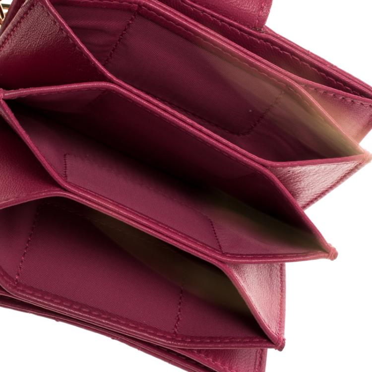 Pre Owned Dior Fuchsia Cannage Leather Gusset Card Holder