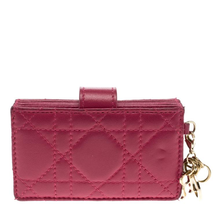 Pre Owned Dior Fuchsia Cannage Leather Gusset Card Holder