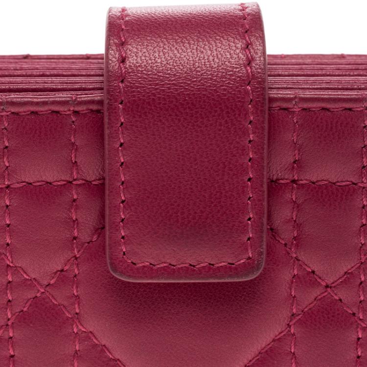 Pre Owned Dior Fuchsia Cannage Leather Gusset Card Holder