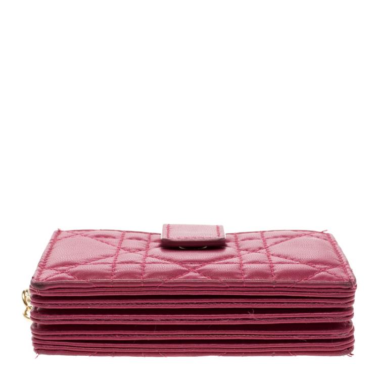 Pre Owned Dior Fuchsia Cannage Leather Gusset Card Holder