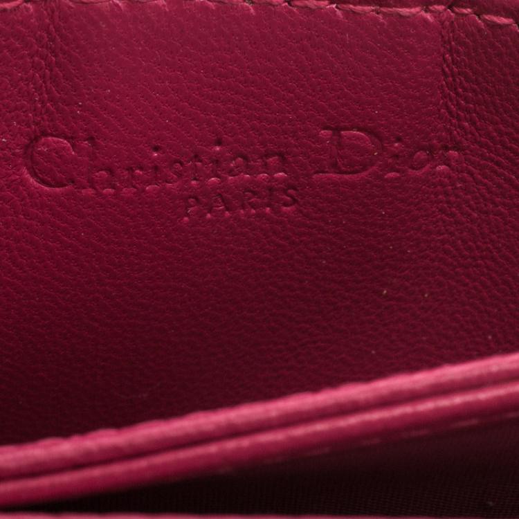 Pre Owned Dior Fuchsia Cannage Leather Gusset Card Holder