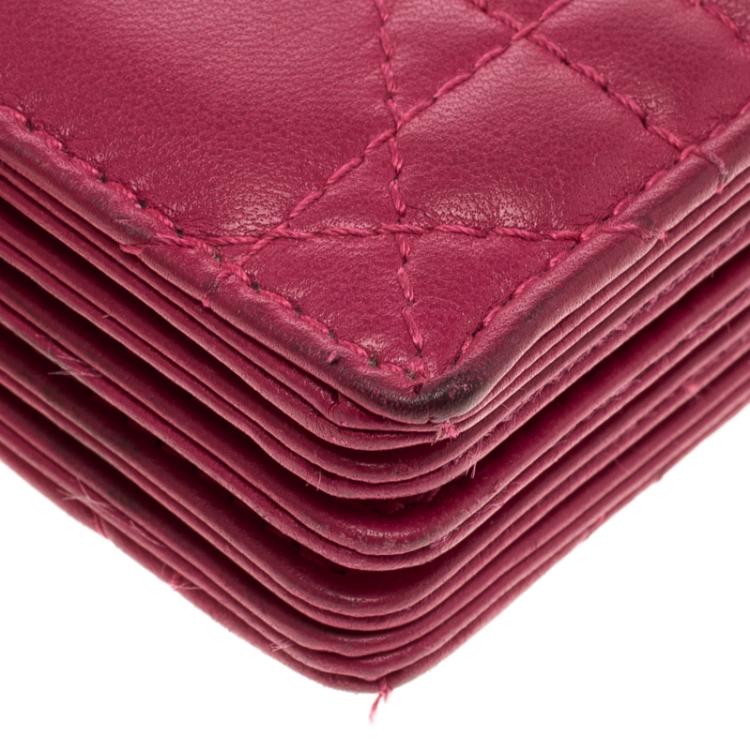 Pre Owned Dior Fuchsia Cannage Leather Gusset Card Holder