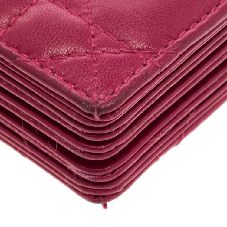 Pre Owned Dior Fuchsia Cannage Leather Gusset Card Holder