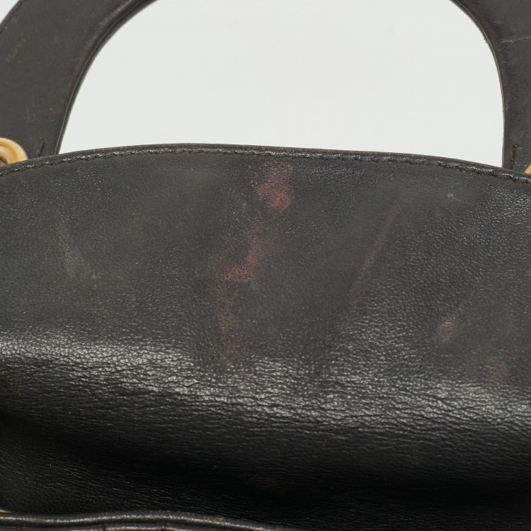 Pre Owned Dior Dark Grey Cannage Leather Mini Lady Dior Tote
