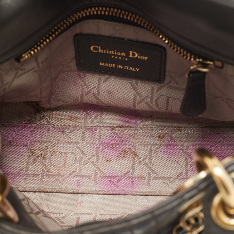Pre Owned Dior Dark Grey Cannage Leather Mini Lady Dior Tote
