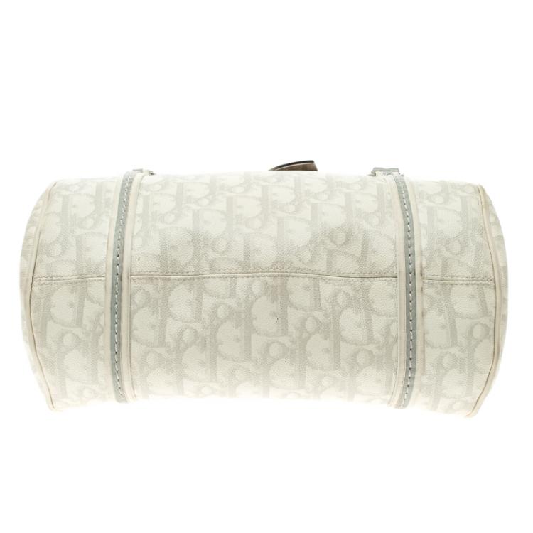 Pre Owned Dior Off White/Grey Monogram Coated Canvas Trotter Romantique Boston Bag
