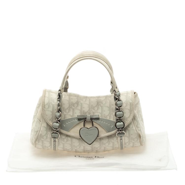 Pre Owned Dior Off White/Grey Monogram Coated Canvas Trotter Romantique Boston Bag