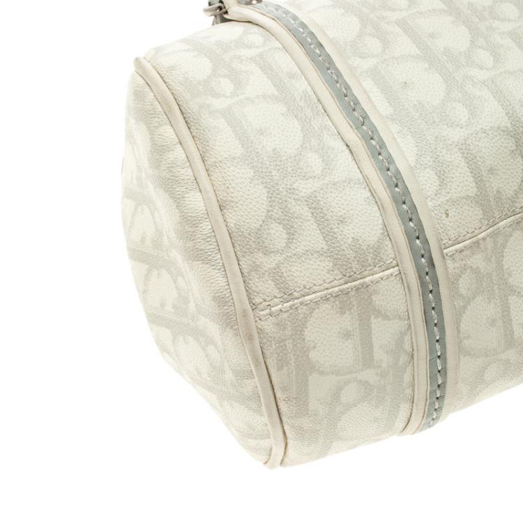 Pre Owned Dior Off White/Grey Monogram Coated Canvas Trotter Romantique Boston Bag