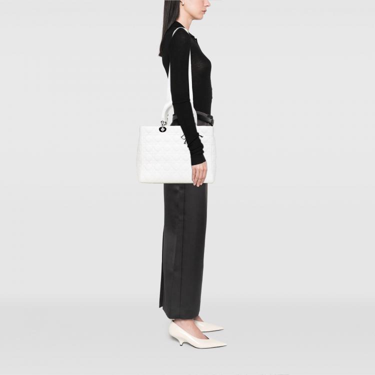 Pre Owned Dior White Large Lambskin Cannage Lady Dior