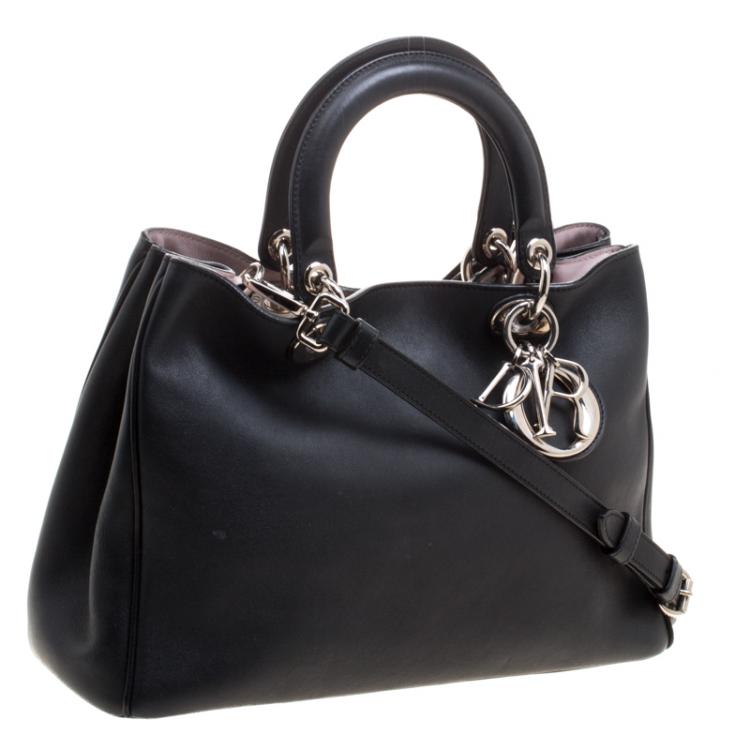 Pre Owned Dior Black Leather Medium Diorissimo Shopper Tote