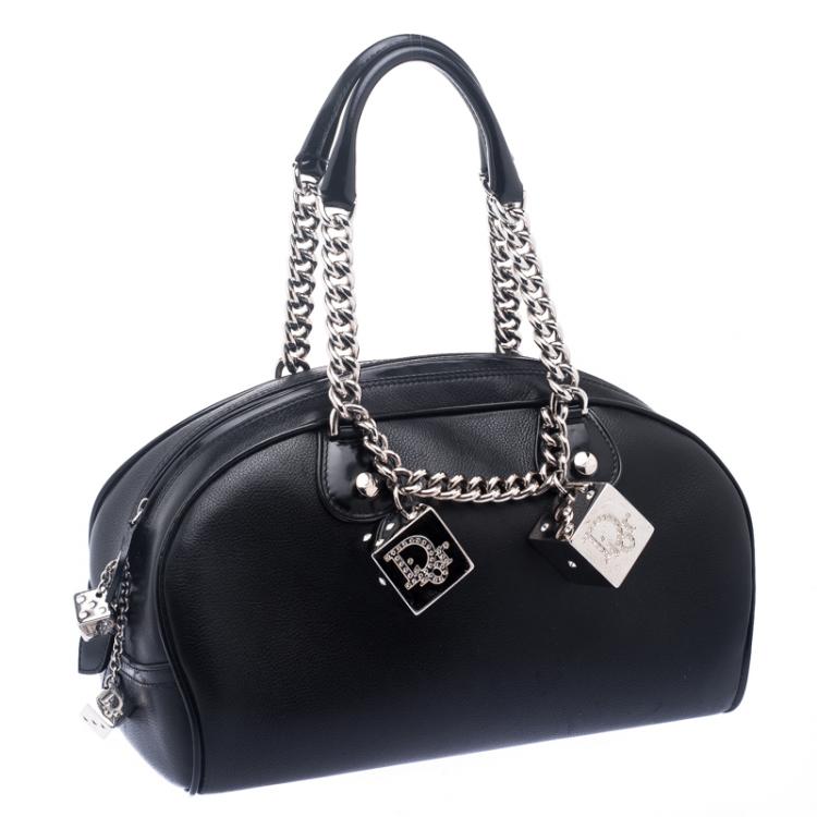 Pre Owned Dior Black Leather Gambler Dice Bowling Bag