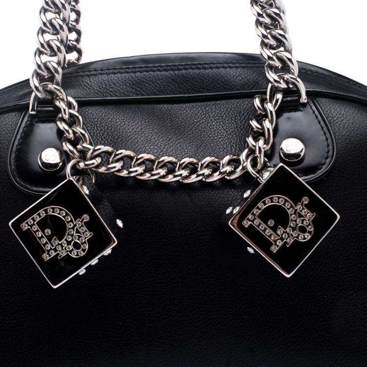 Pre Owned Dior Black Leather Gambler Dice Bowling Bag