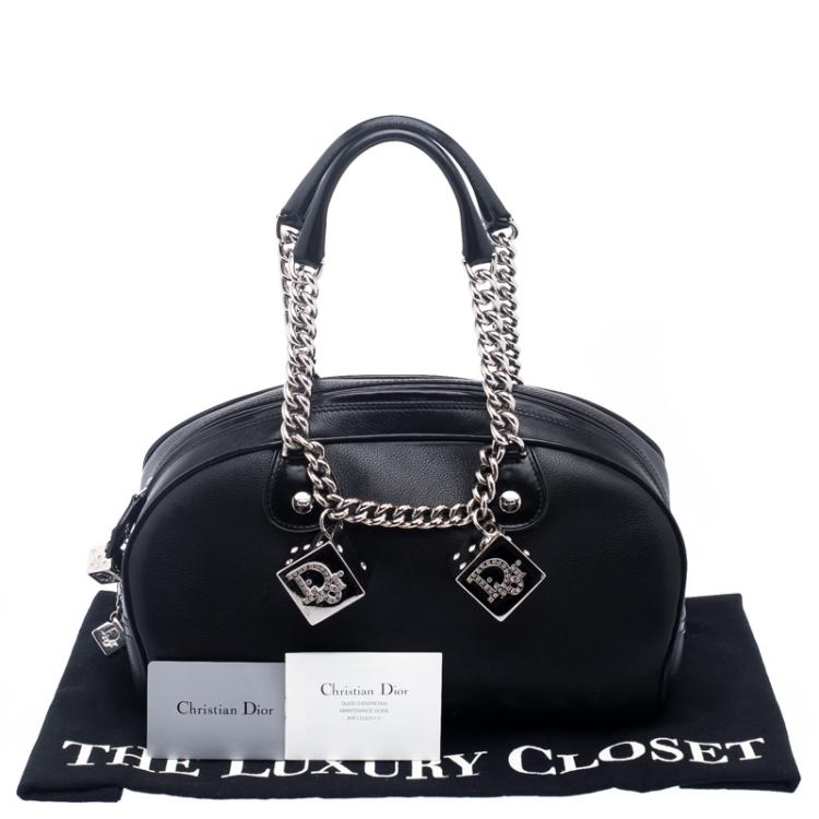 Pre Owned Dior Black Leather Gambler Dice Bowling Bag