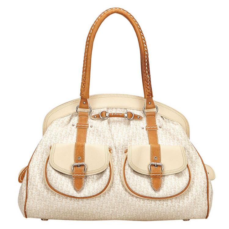 Pre Owned Dior Bicolor Diorissimo Canvas Satchel Bag