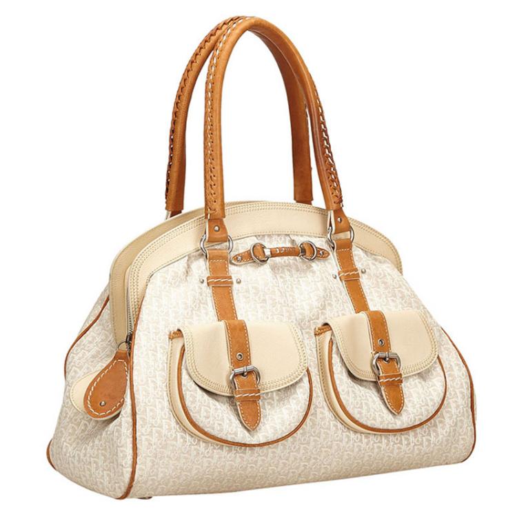 Pre Owned Dior Bicolor Diorissimo Canvas Satchel Bag
