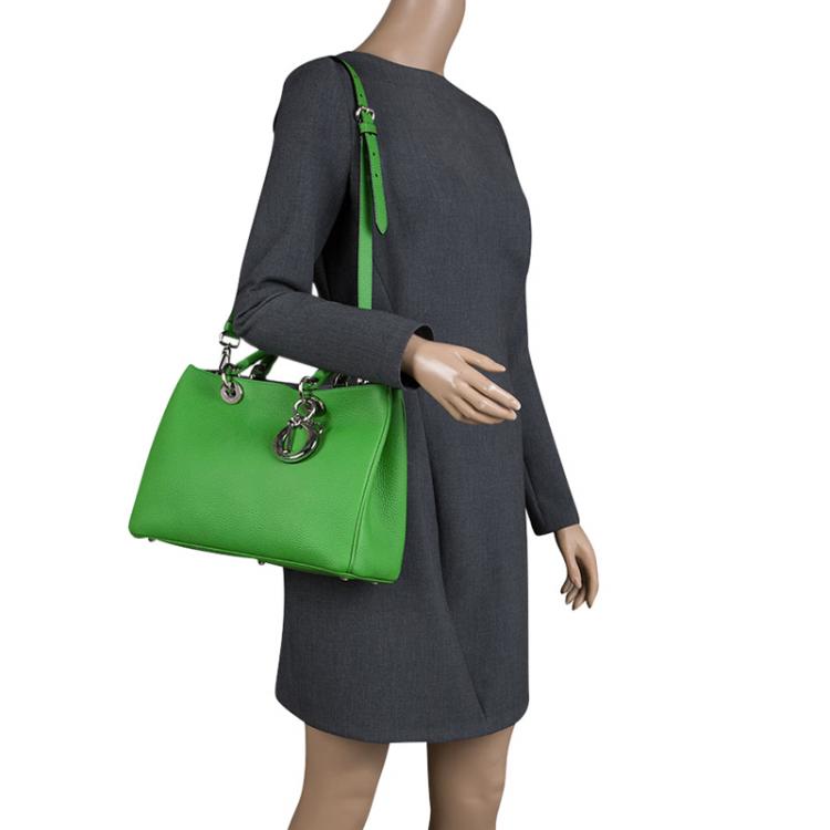 Pre Owned Dior Green Leather Medium Diorissimo Shopper Tote