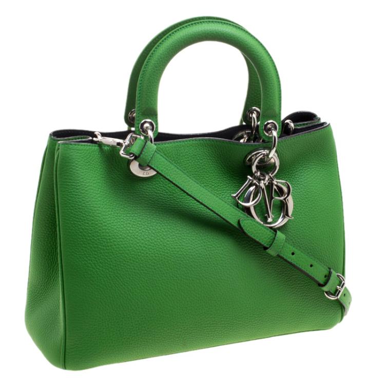 Pre Owned Dior Green Leather Medium Diorissimo Shopper Tote