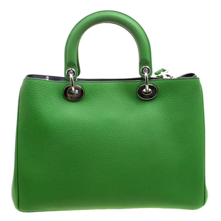 Pre Owned Dior Green Leather Medium Diorissimo Shopper Tote
