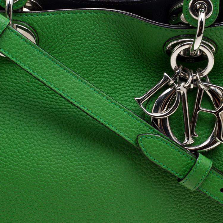 Pre Owned Dior Green Leather Medium Diorissimo Shopper Tote
