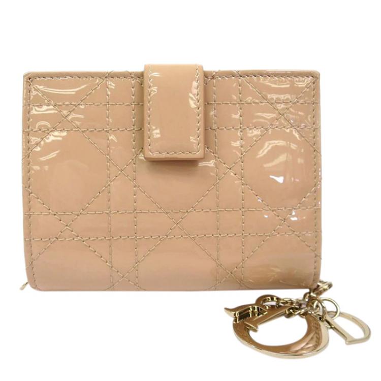 Dior Beige Cannage Quilted Patent Leather Lady Dior Bifold Wallet Dior ...