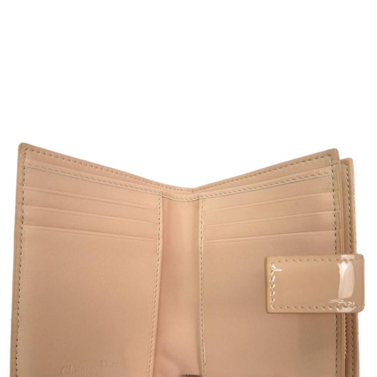Pre Owned Dior Beige Cannage Quilted Patent Leather Lady Dior Bifold Wallet
