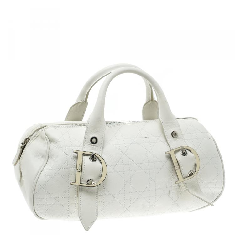 Pre Owned Dior White Cannage Leather Boston Bag