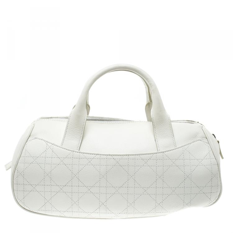 Pre Owned Dior White Cannage Leather Boston Bag