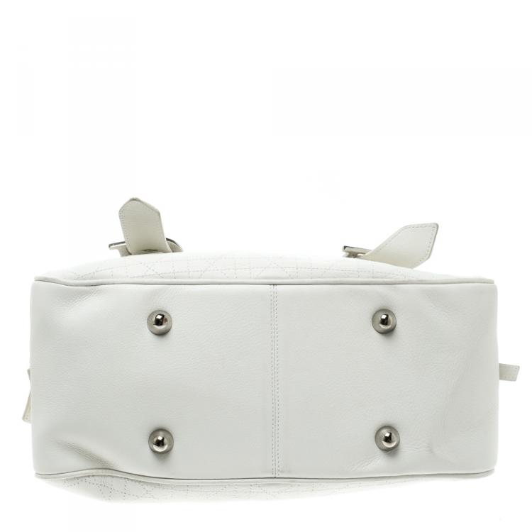 Pre Owned Dior White Cannage Leather Boston Bag