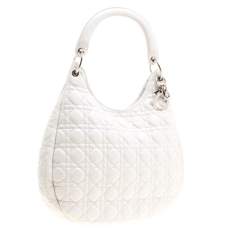Pre Owned Dior White Cannage Leather Hobo