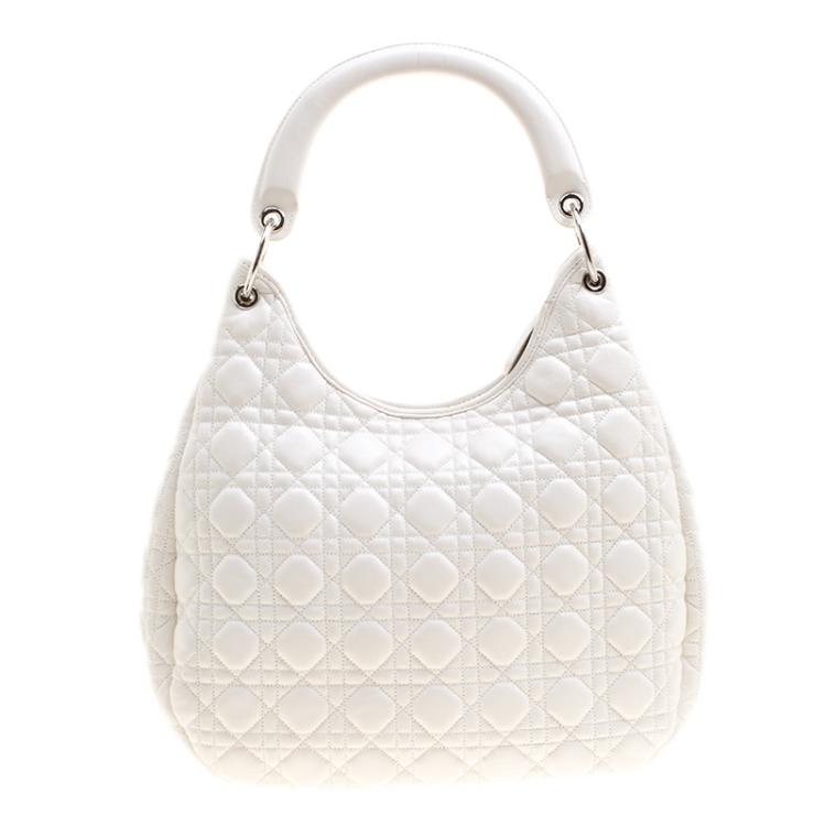 Pre Owned Dior White Cannage Leather Hobo