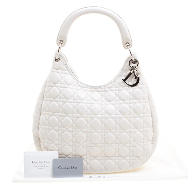 Pre Owned Dior White Cannage Leather Hobo
