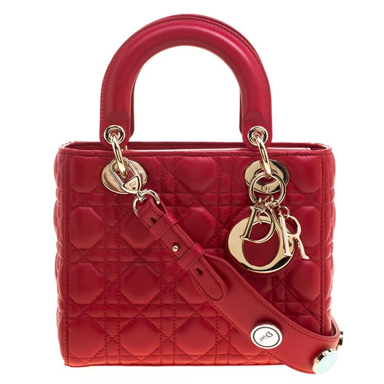 Dior Red Leather Mini Lady Dior Pins on Strap Tote Dior | The Luxury Closet