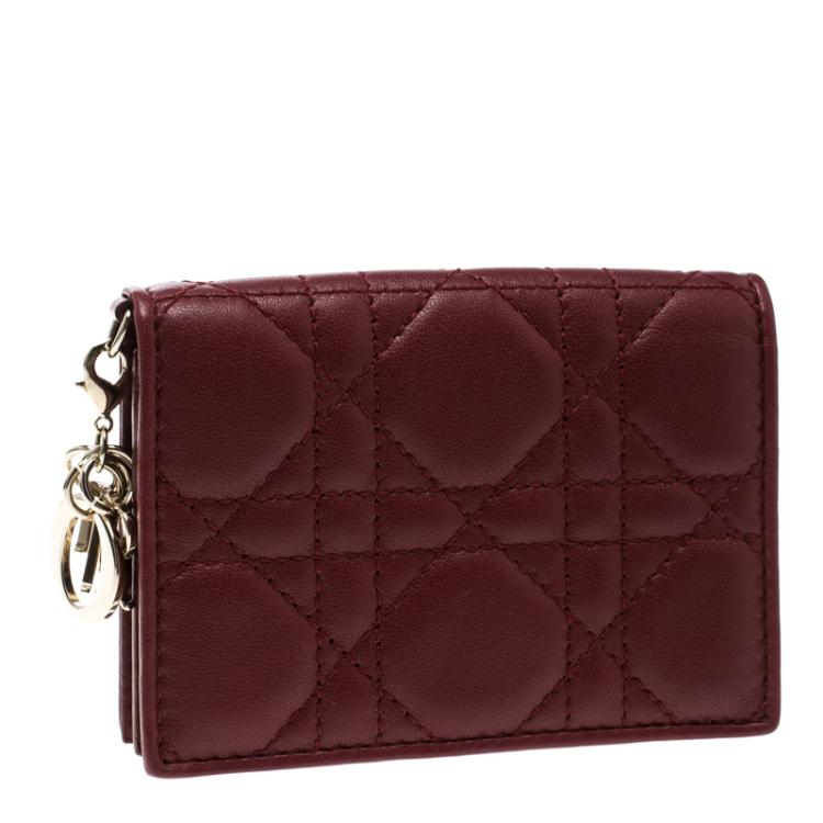 Pre Owned Dior Red Cannage Leather Lady Dior Flap Card Holder