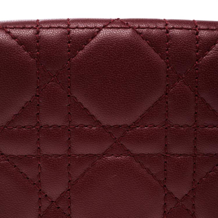 Pre Owned Dior Red Cannage Leather Lady Dior Flap Card Holder