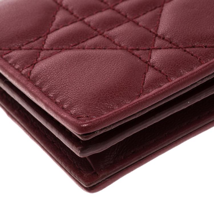 Pre Owned Dior Red Cannage Leather Lady Dior Flap Card Holder