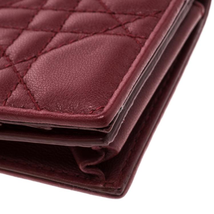 Pre Owned Dior Red Cannage Leather Lady Dior Flap Card Holder
