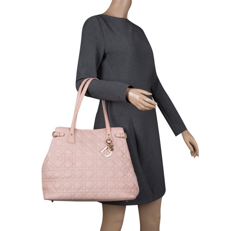 Pre Owned Dior Peach Coated Canvas Medium Panarea Shopper Tote