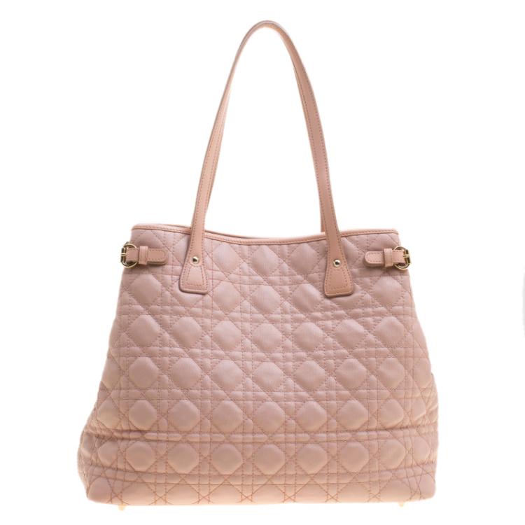 Pre Owned Dior Peach Coated Canvas Medium Panarea Shopper Tote