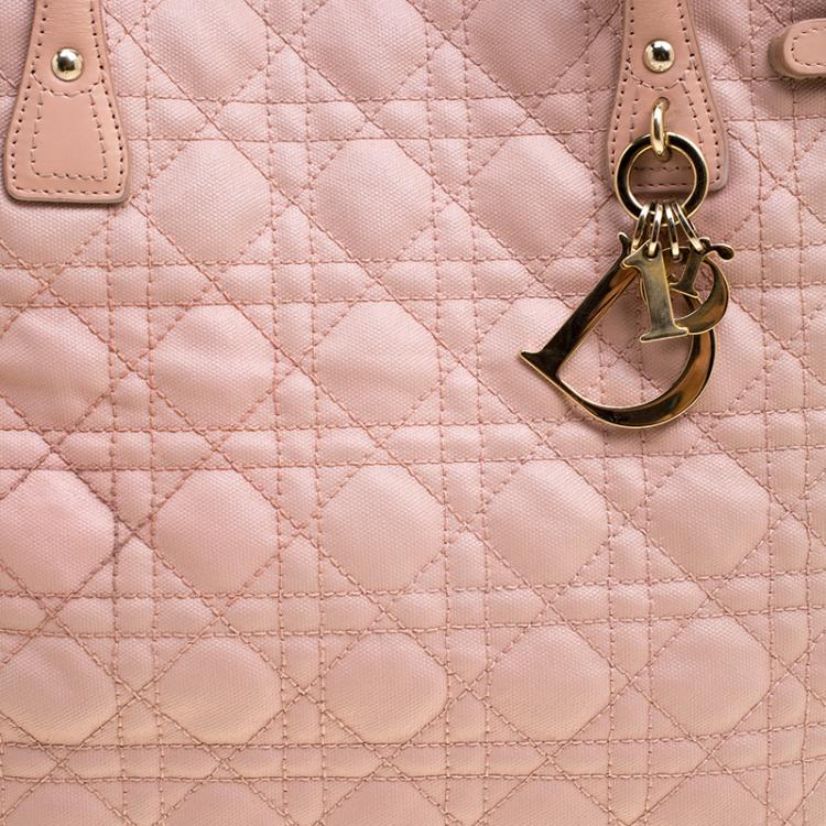 Pre Owned Dior Peach Coated Canvas Medium Panarea Shopper Tote