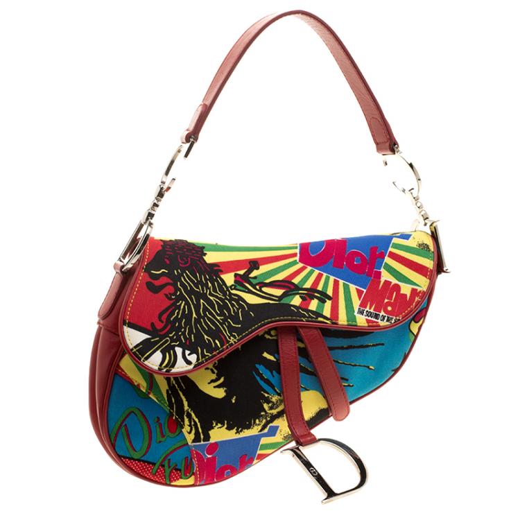Pre Owned Dior Multicolor Fabric Bob Marley Saddle Bag