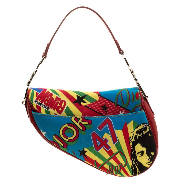 Pre Owned Dior Multicolor Fabric Bob Marley Saddle Bag
