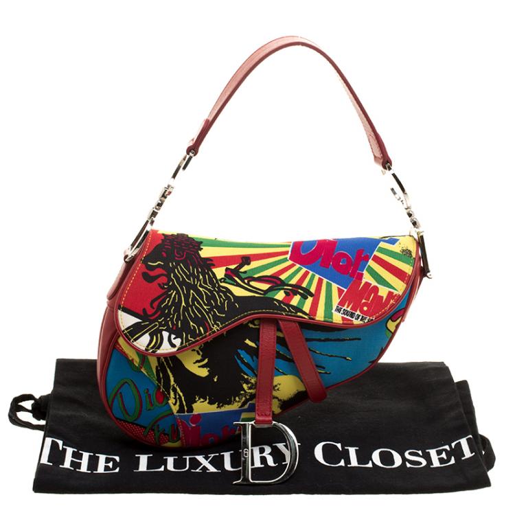 Pre Owned Dior Multicolor Fabric Bob Marley Saddle Bag