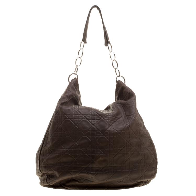 Pre Owned Dior Brown Cannage Soft Leather Large Hobo