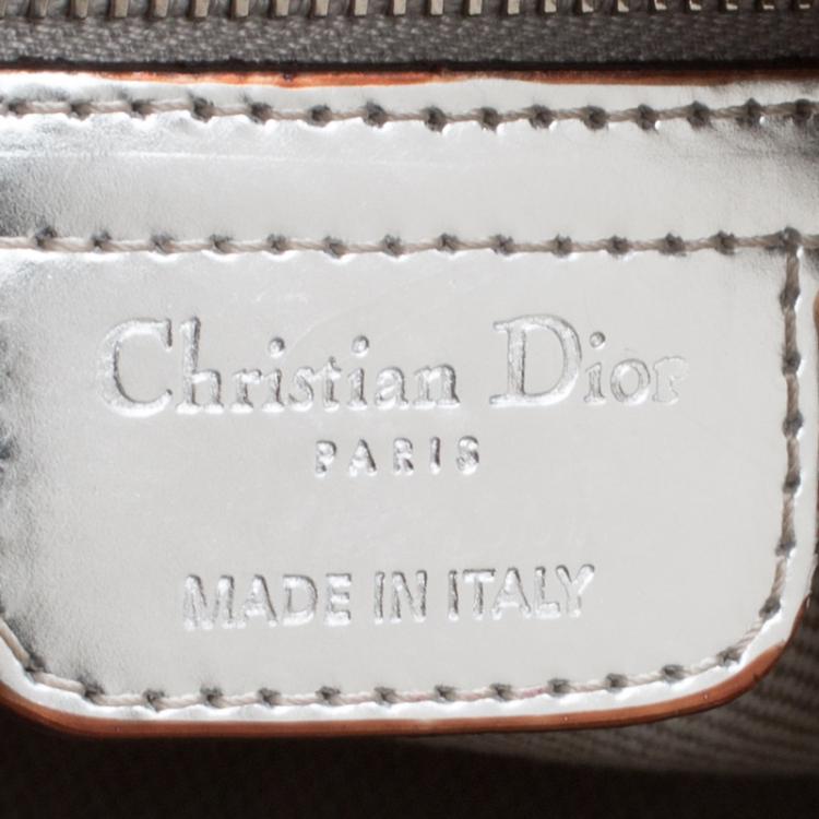 Pre Owned Christian Dior Metallic Silver Oblique Monogram Leather Boston Bag