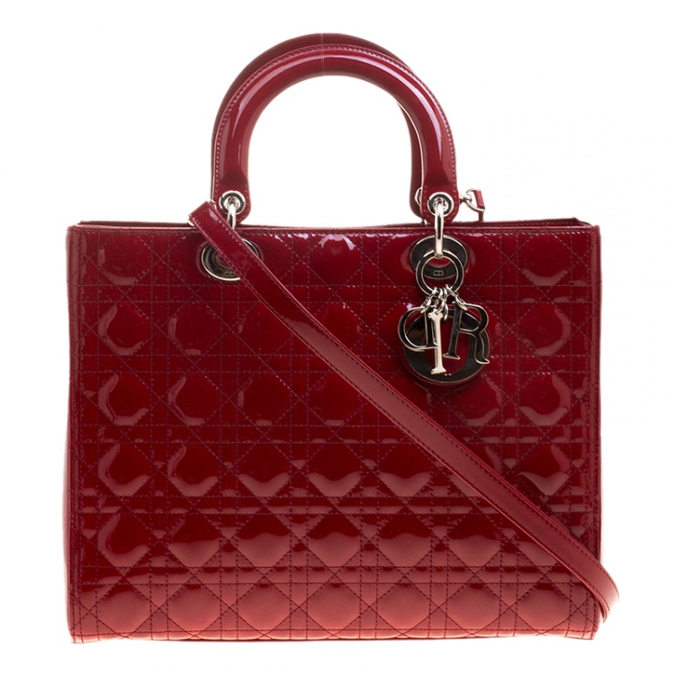 Dior Red Patent Leather Large Lady Dior Tote Dior | The Luxury Closet