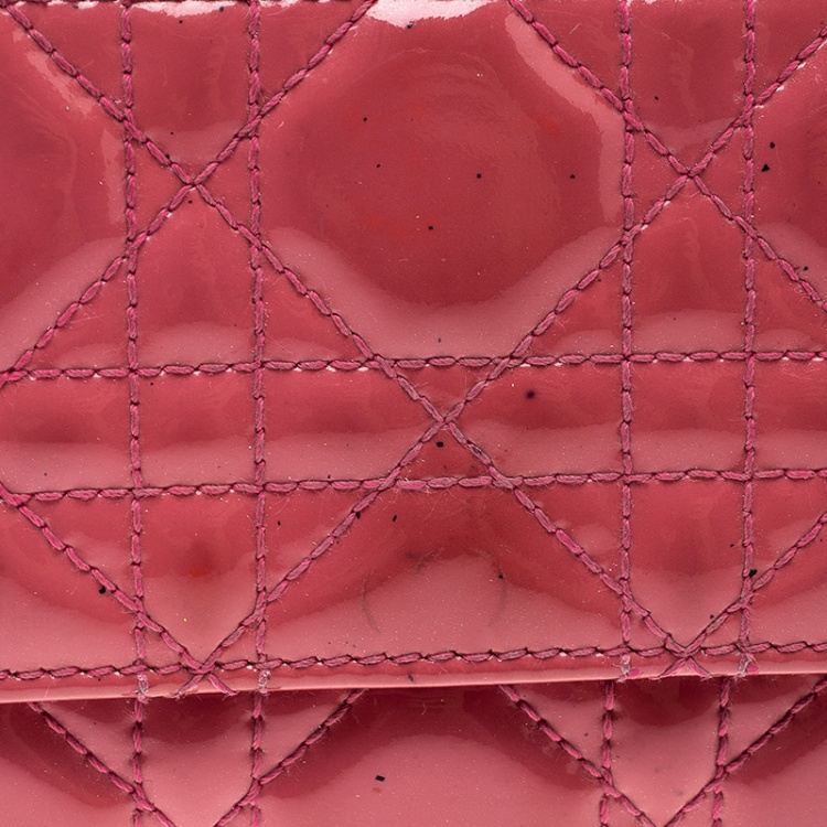 Pre Owned Dior Pink Cannage Patent Leather Wallet on Chain