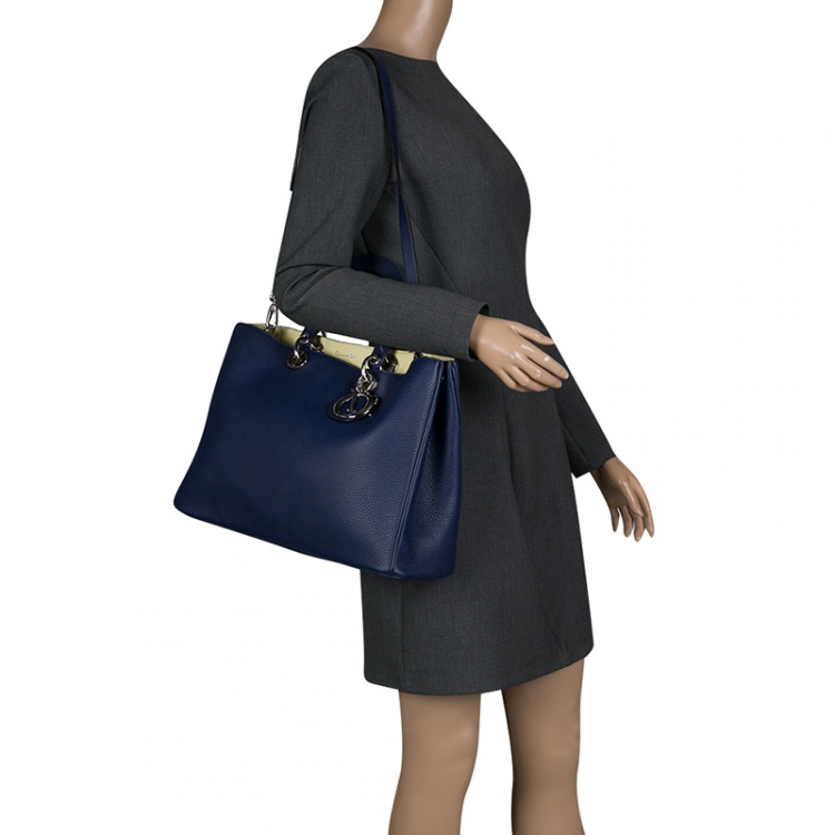Pre Owned Dior Dark Blue Leather Large Diorissimo Shopper Tote